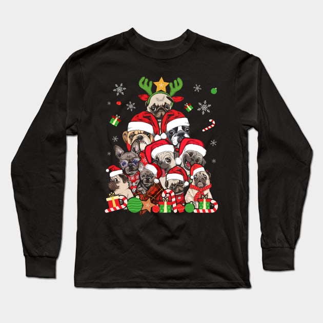 Pug Christmas Shirt Merry Pugmas Xmas Tree Santa Boys Gifts Long Sleeve T-Shirt by webster